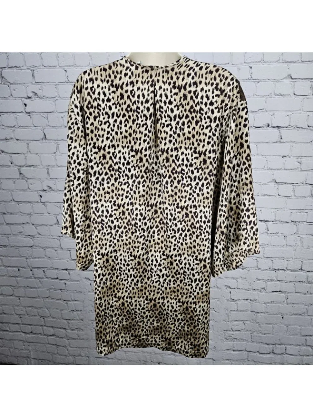 Marilyn Monroe Warners Brown Silk Leopard Lace 3/4 Sleeve Pockets Short Robe P/S